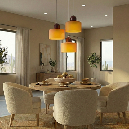 Adjustable Height Pendant Light with Colorful Glass Shade