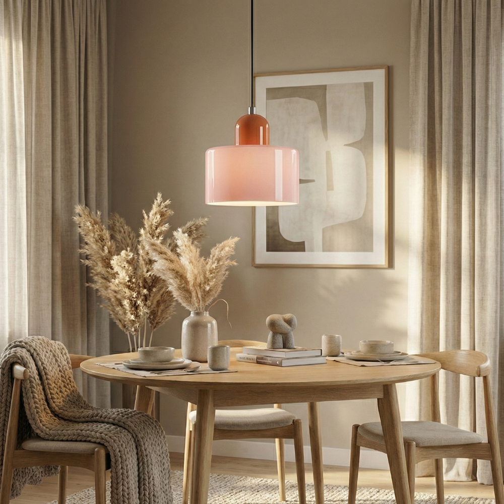 Adjustable Height Pendant Light with Colorful Glass Shade