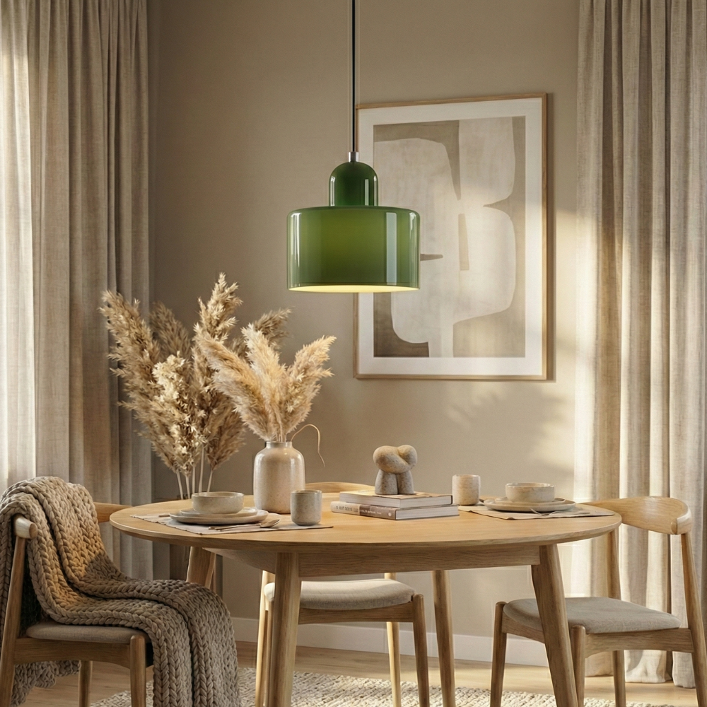 Adjustable Height Pendant Light with Colorful Glass Shade