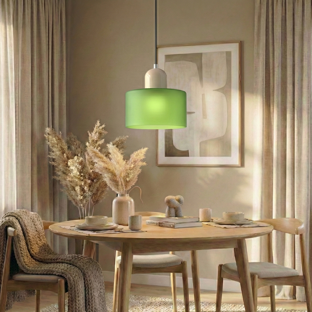 Adjustable Height Pendant Light with Colorful Glass Shade