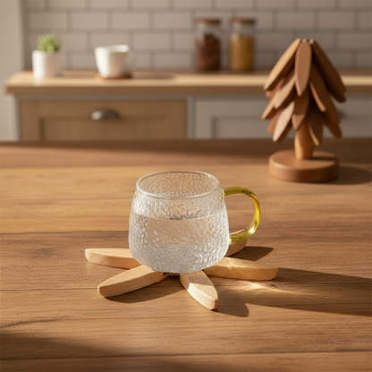 Natural Wood Coaster Set with Holder | 3 Heat-Resistant Trivet Coasters