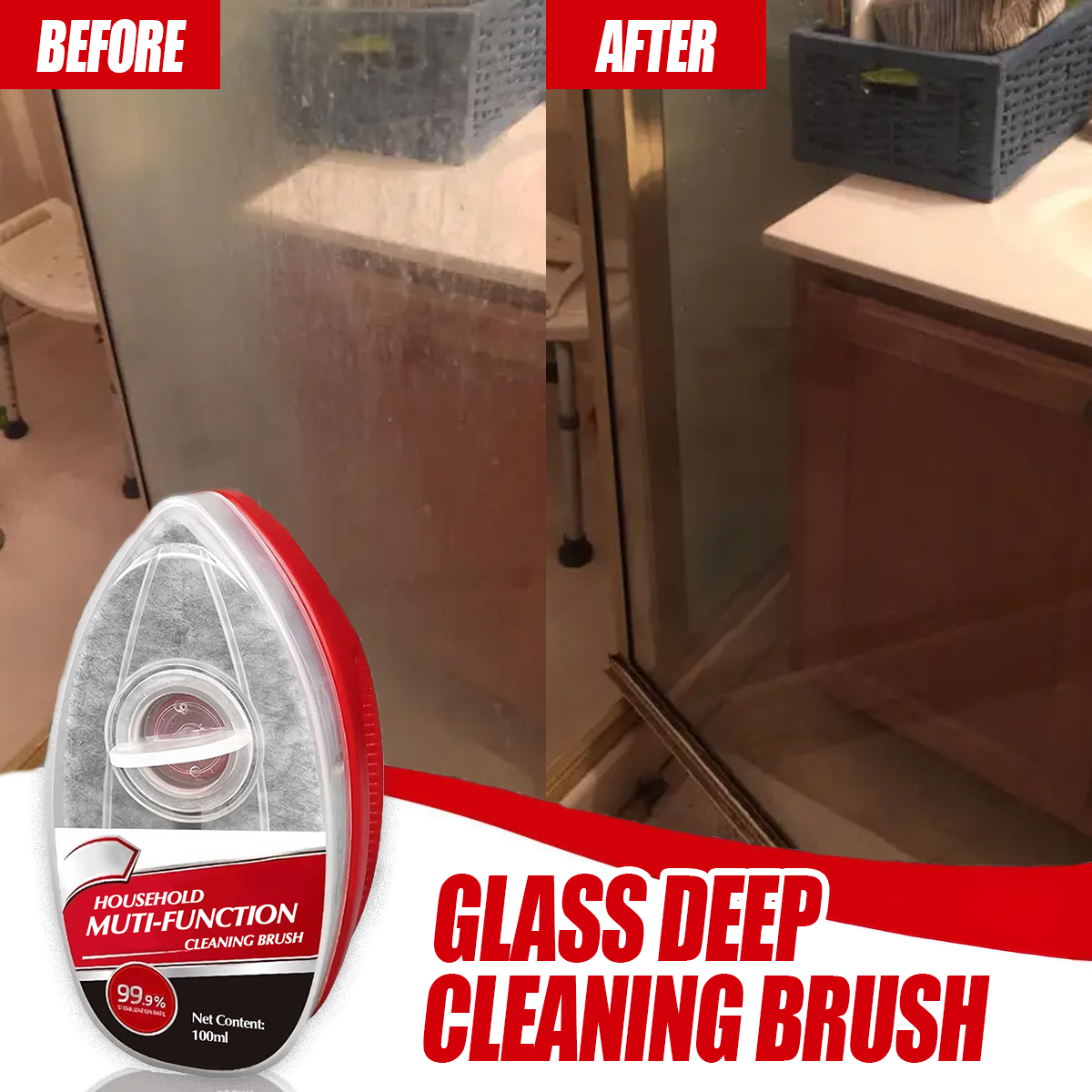Dual-Action Glass Cleaning Brush with Integrated Spray