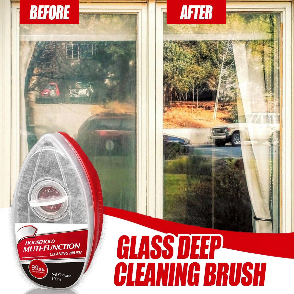Dual-Action Glass Cleaning Brush with Integrated Spray