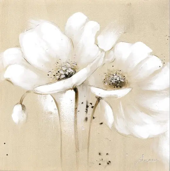 Modern Botanical Canvas Prints of Beige White Petal Flowers for Home Decor