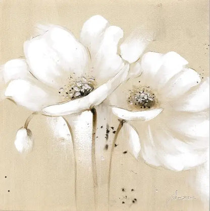 Modern Botanical Canvas Prints of Beige White Petal Flowers for Home Decor
