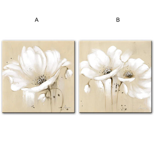 Modern Botanical Canvas Prints of Beige White Petal Flowers for Home Decor