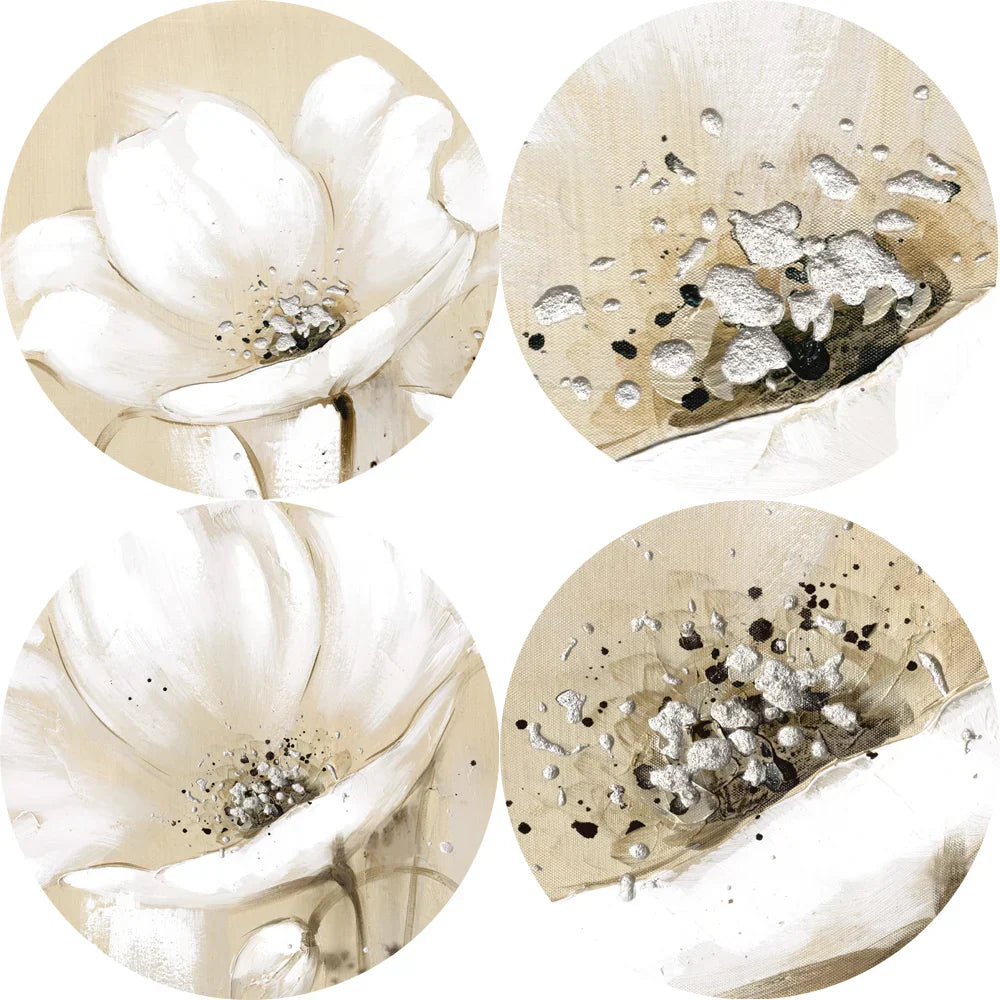 Modern Botanical Canvas Prints of Beige White Petal Flowers for Home Decor