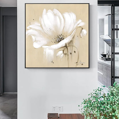Modern Botanical Canvas Prints of Beige White Petal Flowers for Home Decor
