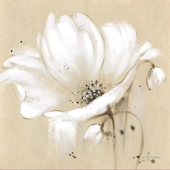 Modern Botanical Canvas Prints of Beige White Petal Flowers for Home Decor