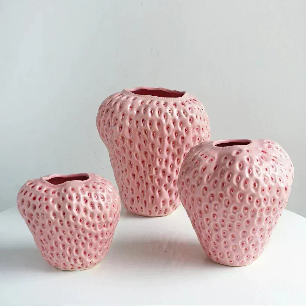 Whimsical Strawberry-Inspired Ceramic Vase for Your Space