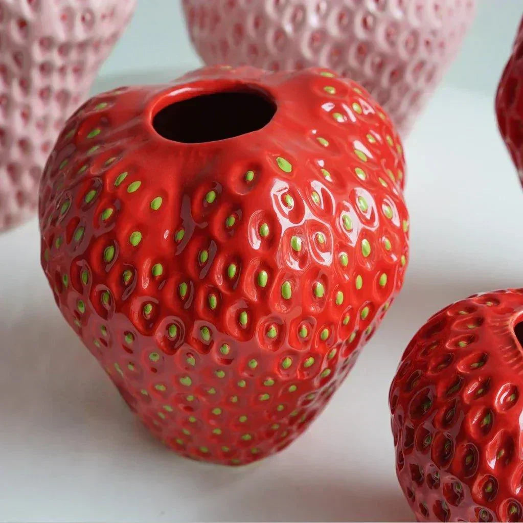Whimsical Strawberry-Inspired Ceramic Vase for Your Space