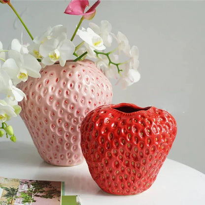 Whimsical Strawberry-Inspired Ceramic Vase for Your Space