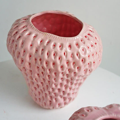 Whimsical Strawberry-Inspired Ceramic Vase for Your Space