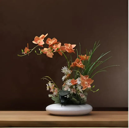 Contemporary Ceramic Vase Featuring Artificial Orchid Flower Decor