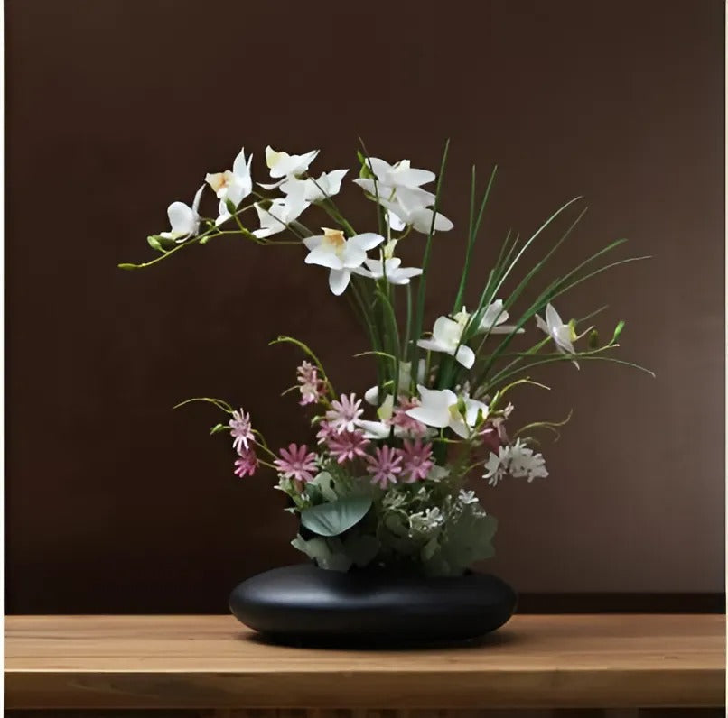 Contemporary Ceramic Vase Featuring Artificial Orchid Flower Decor