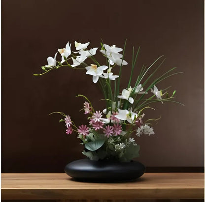 Contemporary Ceramic Vase Featuring Artificial Orchid Flower Decor