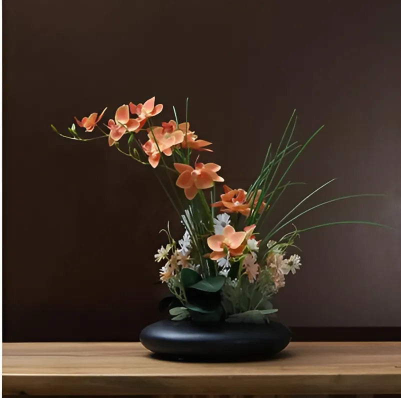 Contemporary Ceramic Vase Featuring Artificial Orchid Flower Decor