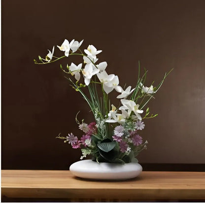 Contemporary Ceramic Vase Featuring Artificial Orchid Flower Decor