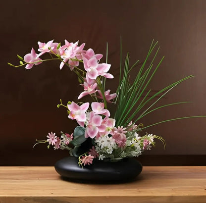 Contemporary Ceramic Vase Featuring Artificial Orchid Flower Decor