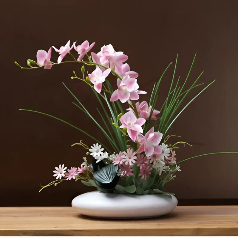 Contemporary Ceramic Vase Featuring Artificial Orchid Flower Decor