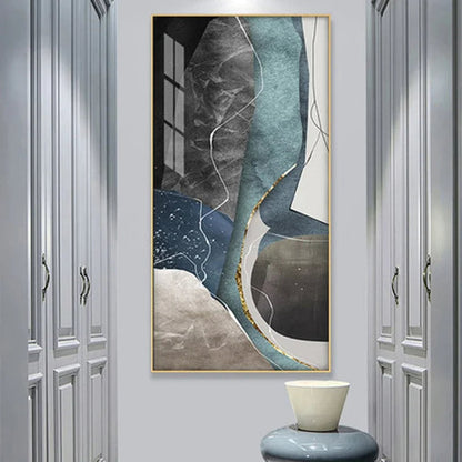 Large Geometric Abstract Canvas Art in Gray, Blue, and Green for Modern Living Spaces