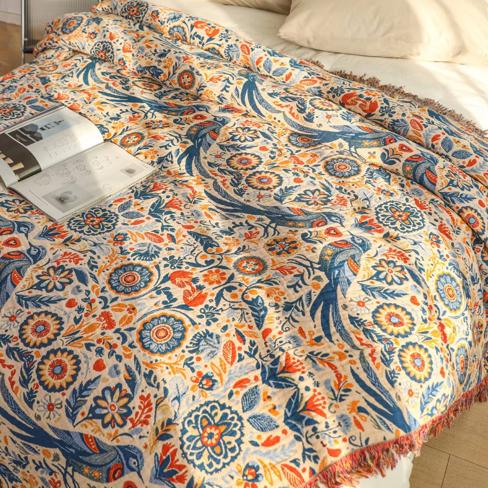 Serene Garden Cotton Throw Blanket for Cozy Moments