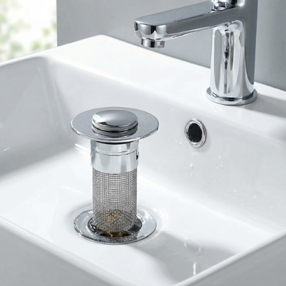 Pop-Up Sink Stopper with Built-In Strainer for Odor Control