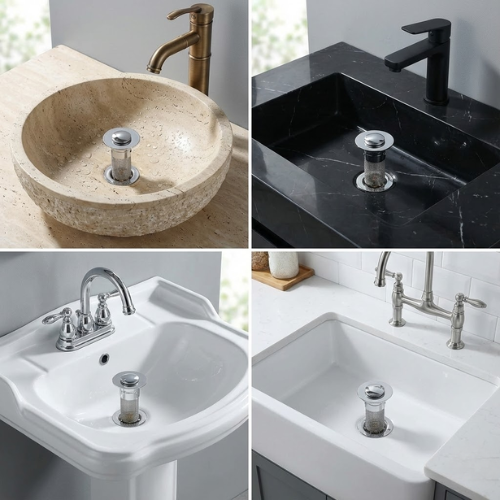Pop-Up Sink Stopper with Built-In Strainer for Odor Control
