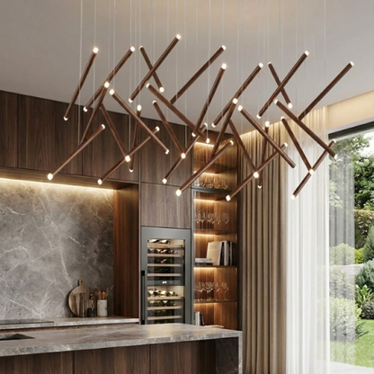 Sculptural Ceiling Light Fixture - Modern Semiflush LED Rod Chandelier