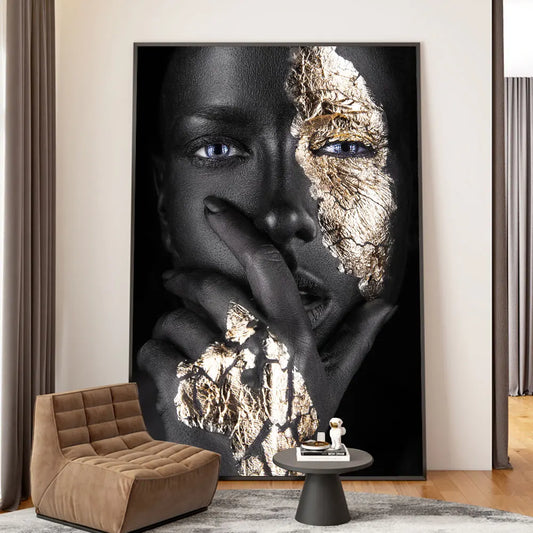 Canvas Print of African Woman in Black and Gold – Wall Art for Modern Decor