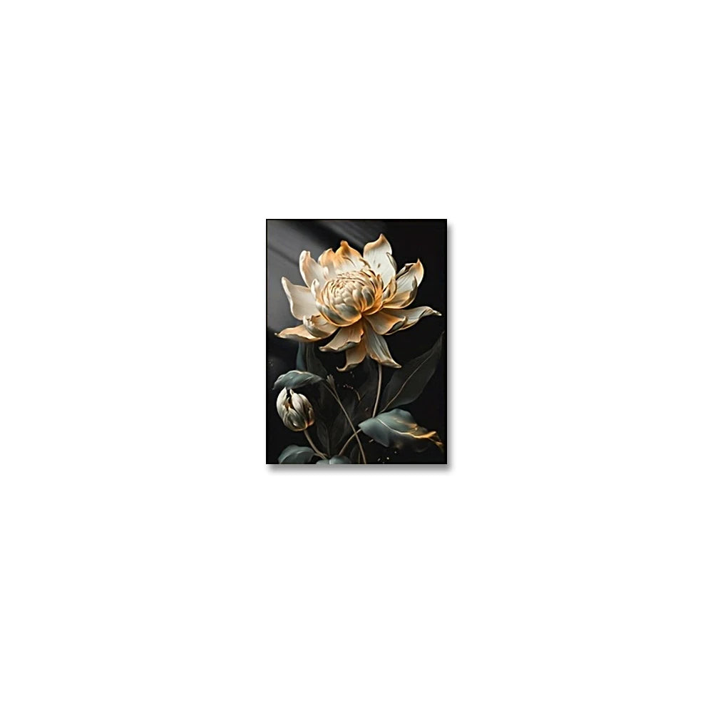 Modern Botanical Canvas Prints - Black and Gold Floral Wall Art for Home Decor