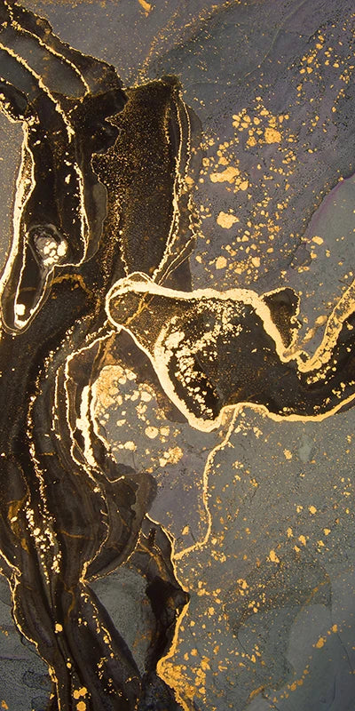 Vertical Rectangle Canvas Art with Black and Gold Marble Design for Luxurious Living Room Decor