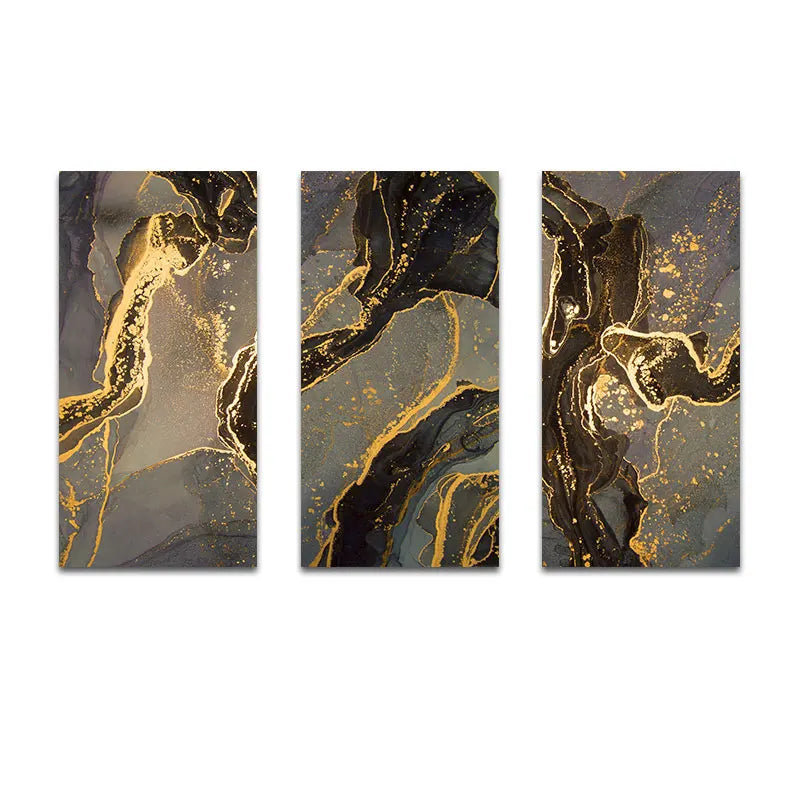 Vertical Rectangle Canvas Art with Black and Gold Marble Design for Luxurious Living Room Decor