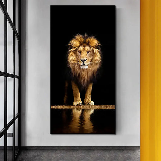 Fine Art Canvas Print of Black Golden Lion for Living Room Decor