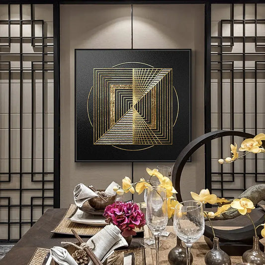Modern Abstract Geometric Canvas Prints - Black and Gold Wall Art for Home and Office Decor