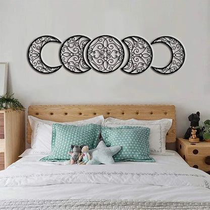 Set of 5 Black Metal Moon Phase Wall Decor – 3D Iron Craft for Home
