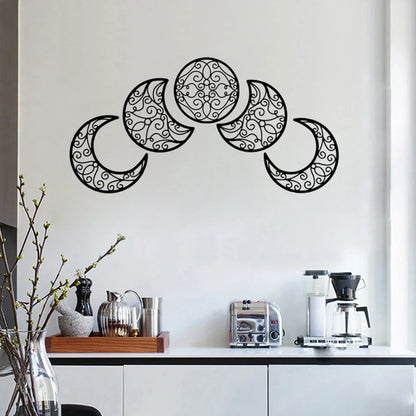 Set of 5 Black Metal Moon Phase Wall Decor – 3D Iron Craft for Home