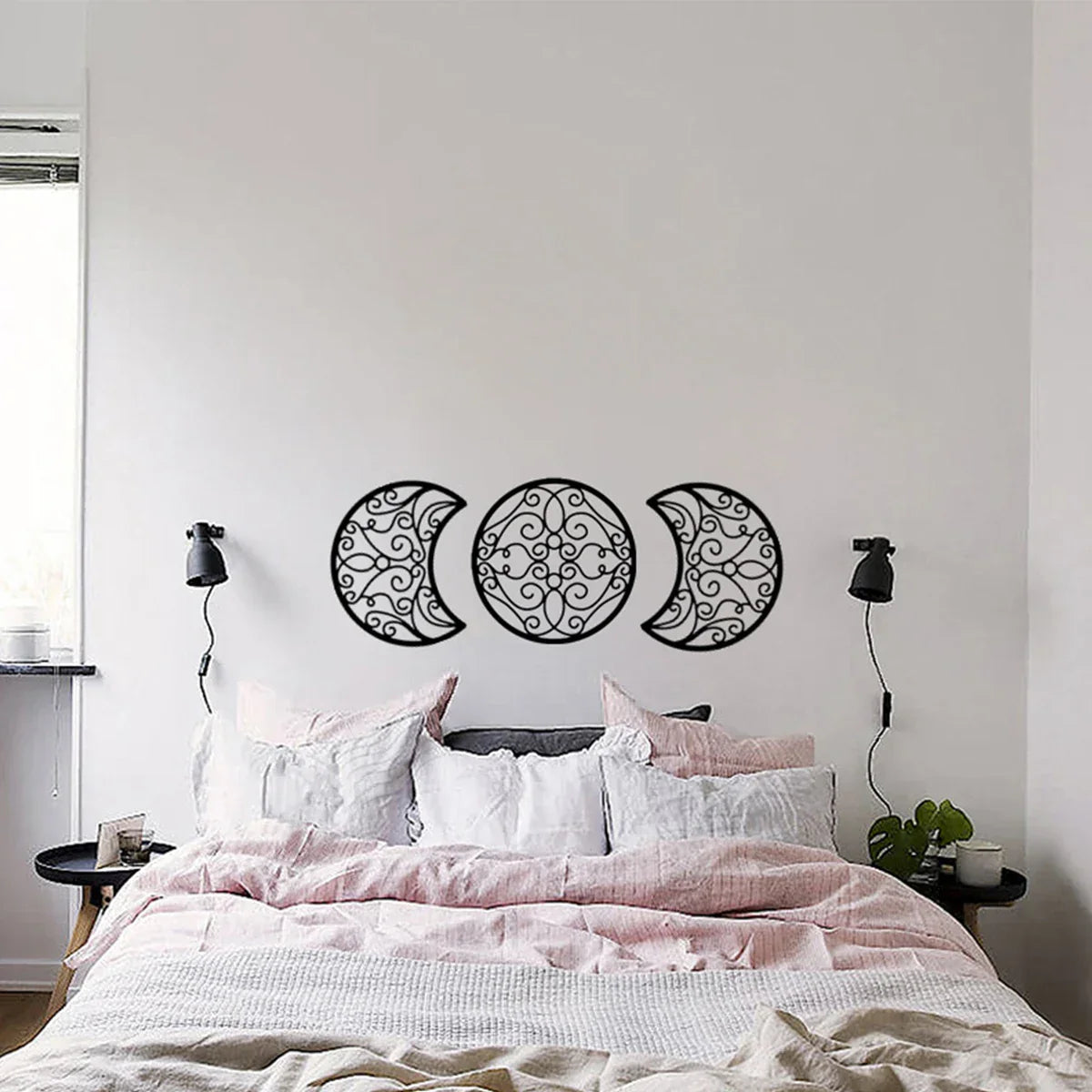 Set of 5 Black Metal Moon Phase Wall Decor – 3D Iron Craft for Home