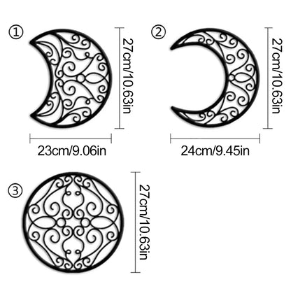 Set of 5 Black Metal Moon Phase Wall Decor – 3D Iron Craft for Home