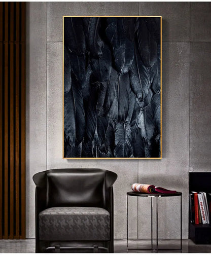 Chic Canvas Prints of Black, White, and Gold Feather Art for Home Decor