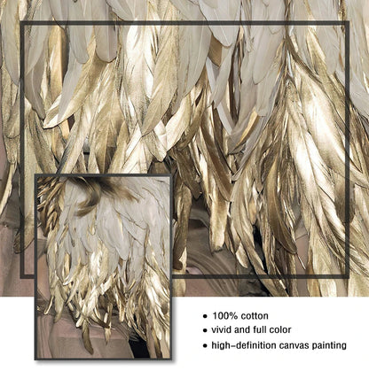 Chic Canvas Prints of Black, White, and Gold Feather Art for Home Decor