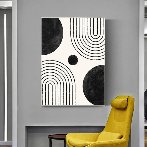 Minimalist Geometric Line Art Canvas Print - Black and White Decor for Living Room and Office