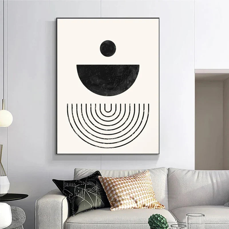 Minimalist Geometric Line Art Canvas Print - Black and White Decor for Living Room and Office