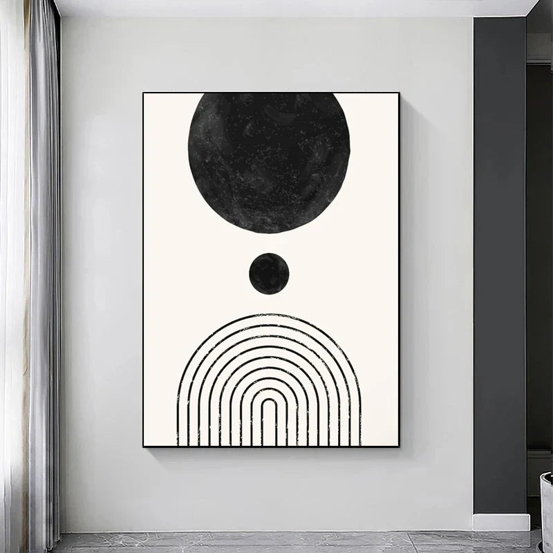 Minimalist Geometric Line Art Canvas Print - Black and White Decor for Living Room and Office