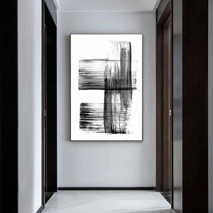 Minimalist Abstract Ink Brush Stroke Canvas Prints in Black and White for Home and Office Decor