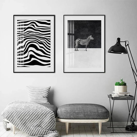 Abstract Zebra Canvas Art Print - Minimalist Black and White Wall Decor