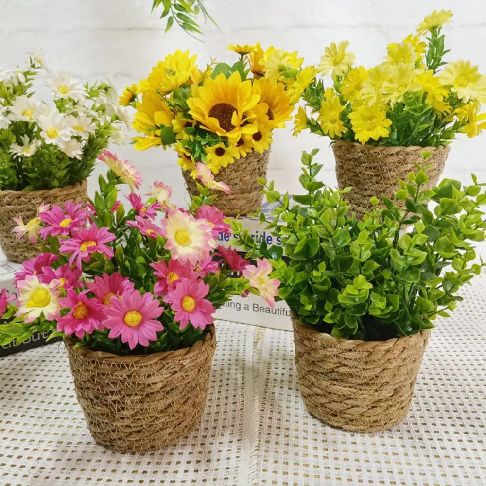 Vibrant Green Mini Faux Plant in Decorative Pot