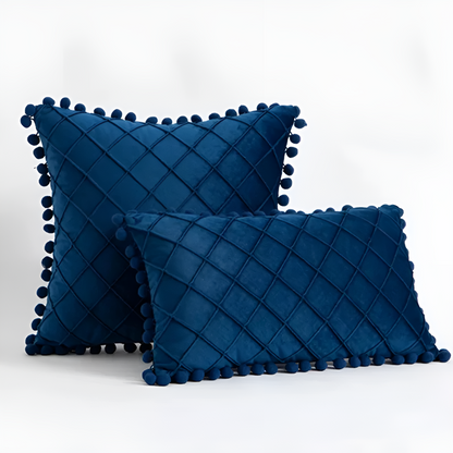 Chic Velvet Cushion Cover with Decorative Pom Poms