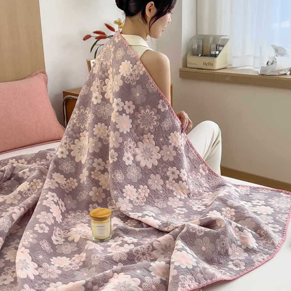 Serenity Blossom Cotton Throw Blanket