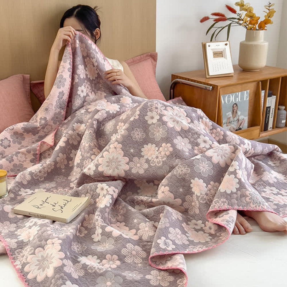 Serenity Blossom Cotton Throw Blanket